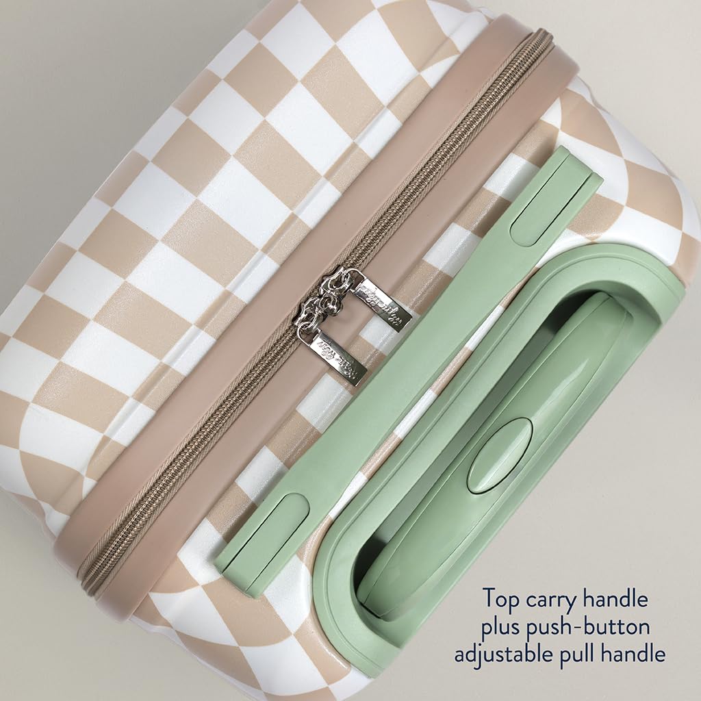 Itzy Ritzy Toddler Suitcase with Adjustable Handle, 360-Degree Spinner Wheels, 2 Interior Compartments and Hard Shell Design – Perfect Kids Luggage with Wheels for Ages 3 and Up (Checkerboard)