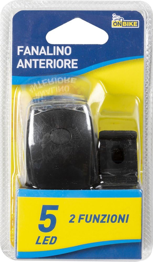 On Bike Fanale Anteriore Con 5 LED Bianchi | Luce Bici Alta Luminosità Con 2 Modalità Fisso E Lampeggiante | Attacco Universale Al Telaio O Portapacchi Con Batterie Incluse