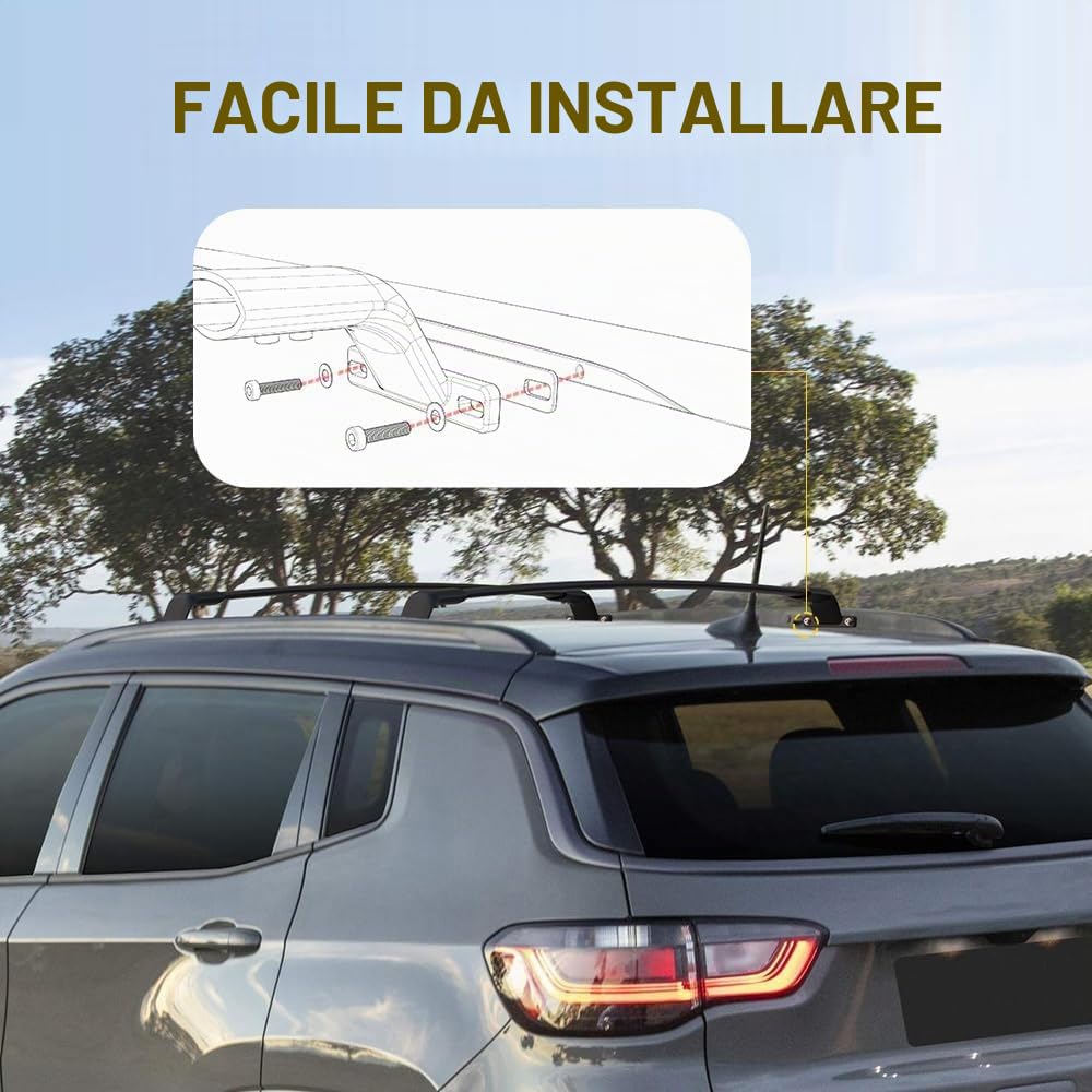 2 Pezzi Auto Barre Trasversali Portapacchi da Tetto per Jeep Compass 2017-2024, Barre Portatutto in Alluminio Bagagli Trasporto Portabagagli Auto Accessories