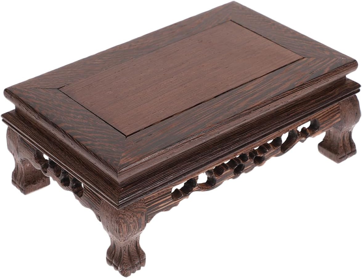Wooden Display Pedestal Square Tiger Foot Base Medium Size Dark Brown Wood Carving Planter Holder Rustic Flowerpot Stand for Home Décor and Craft Displays