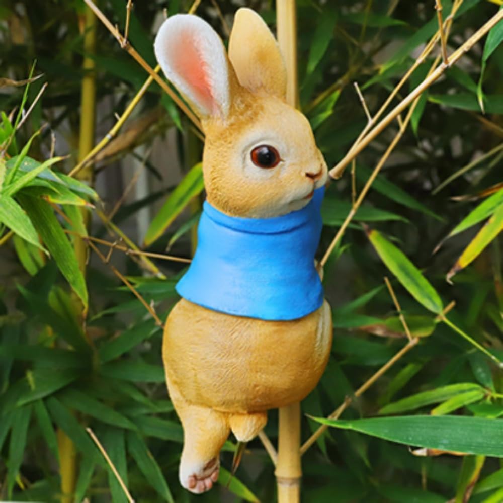 PEIQICHU Cute Rabbit Plants Pot Hanger Resin Easter Bunny Statue Flower Pot Planter Hanging Decorative Bunnies Wear Blue Cloth Sculptures Outdoor Garden Lawn Ornaments Home Office - Image 3