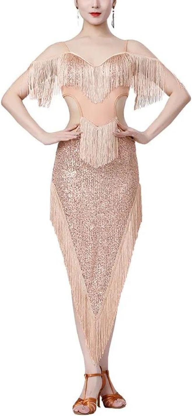Women Line Dance Costume Sleeveless Practice Outfit Latin Competition Dress Sequins Tassels Stage Performance Wear