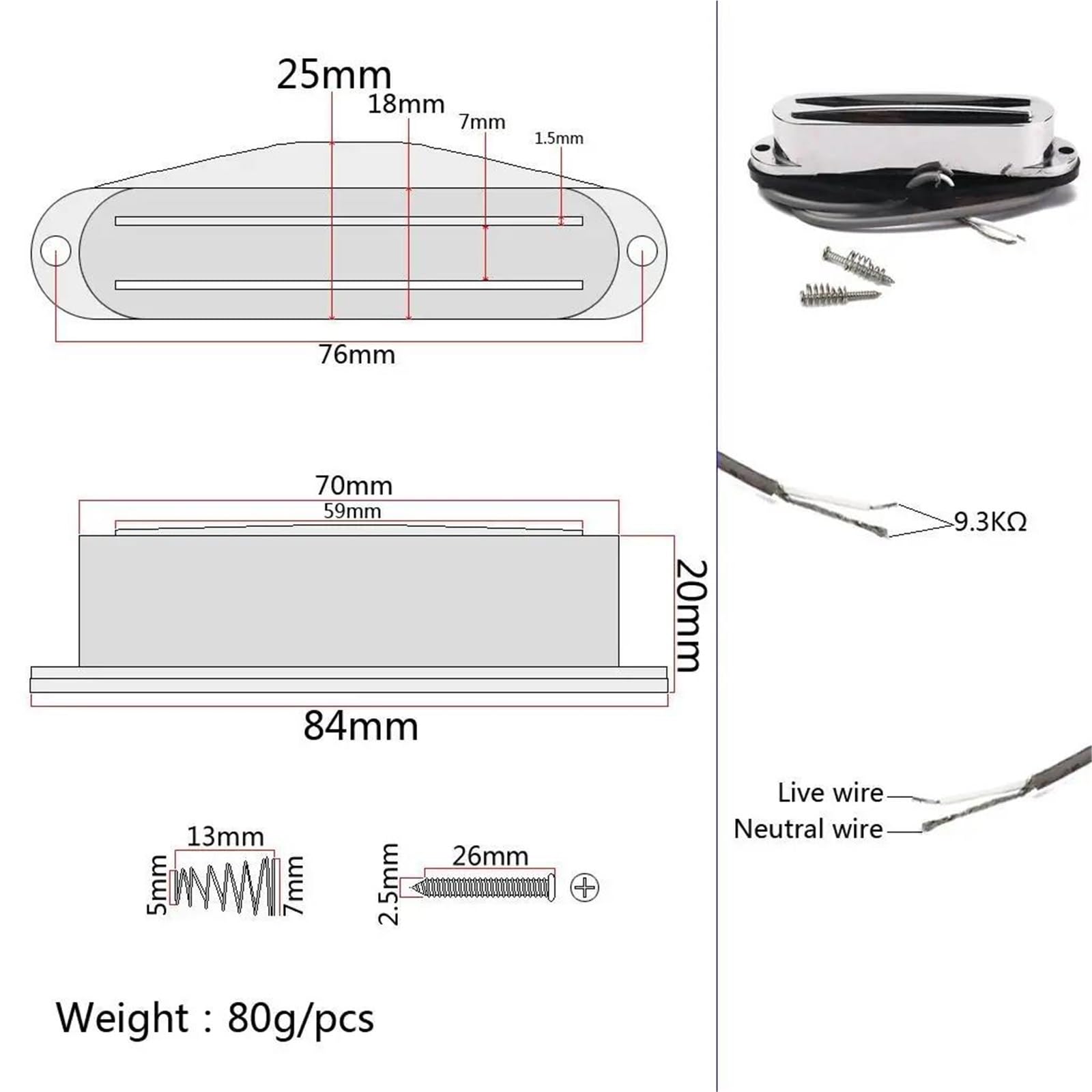 Pastilla De Guitarra Eléctrica Profesional Pastilla Humbucker Hot Rail | Pastilla magnética de guitarra de doble bobina para configuración de guitarra acústica y actualización eléctrica