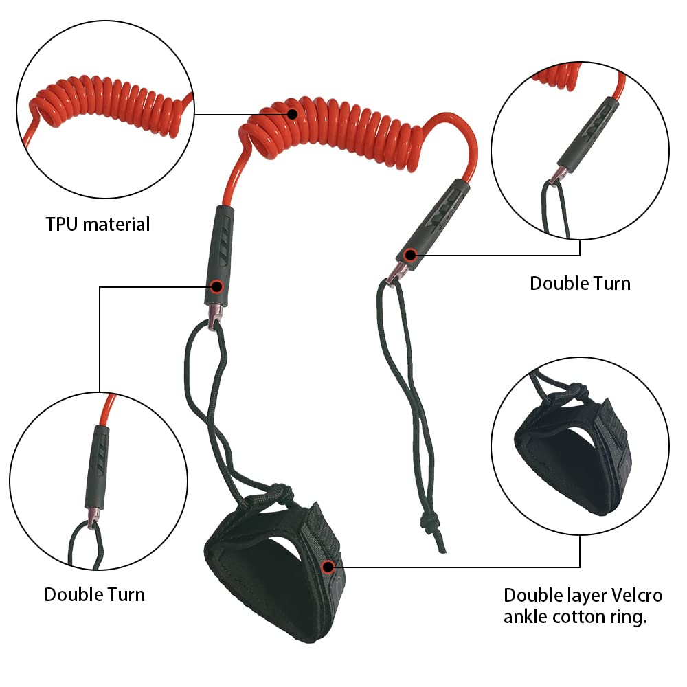 iBoard Bodyboard Leash Coiled Rope 4FT, red, 4 feet - Image 2