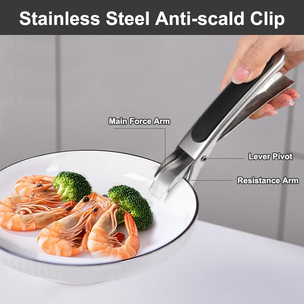 Lot De 2 Pinces Anti-brûlure Pour Air Fryer Et Plats Chauds - Acier Inox + Silicone - Résistant Jusqu'à 230°C