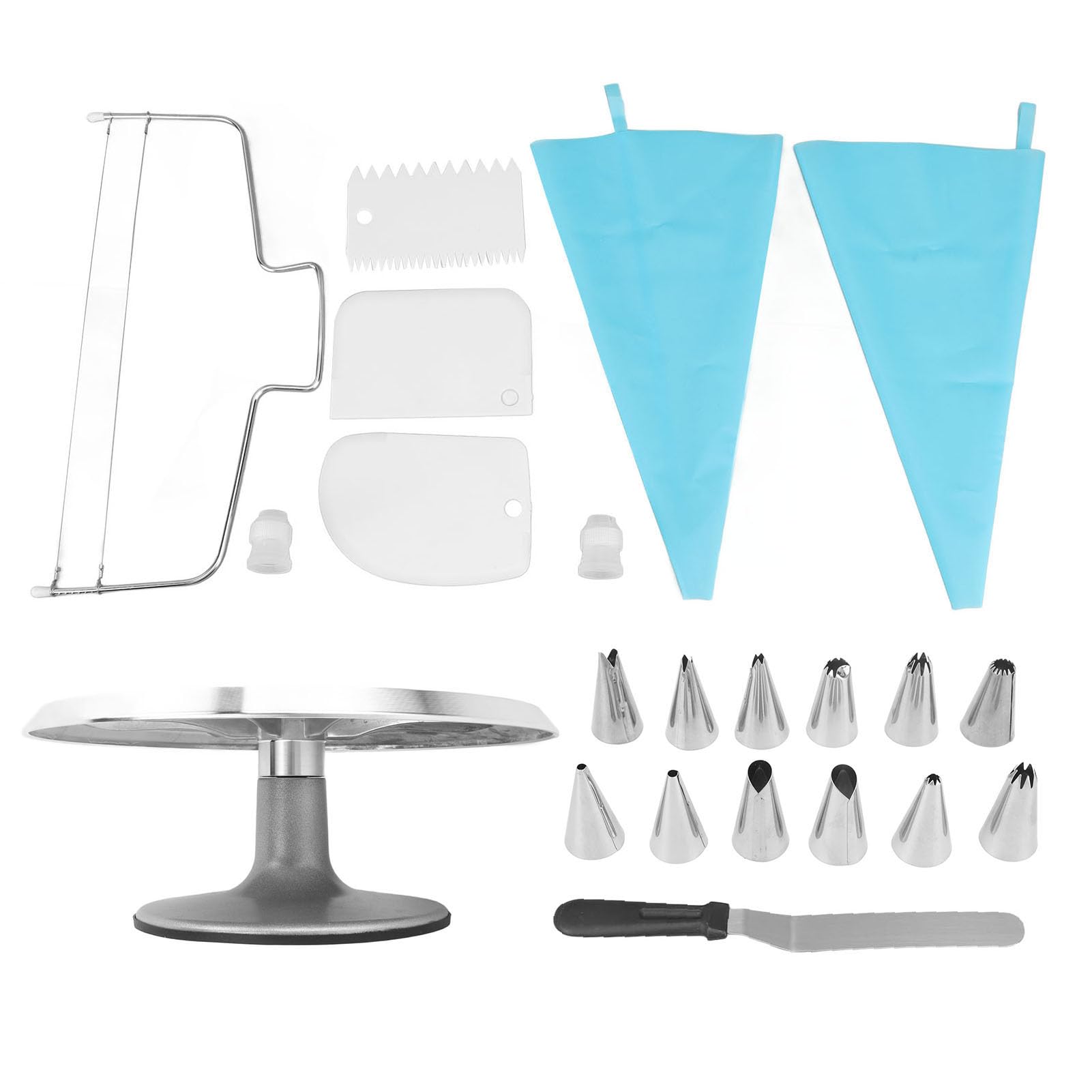 Kit de Decoración de Plato Giratorio para Pasteles, 22 Uds., 12 Pulgadas, con Base Giratoria Aleación Aluminio, Herramientas para Glaseado y 12 Puntas Acero Inoxidable