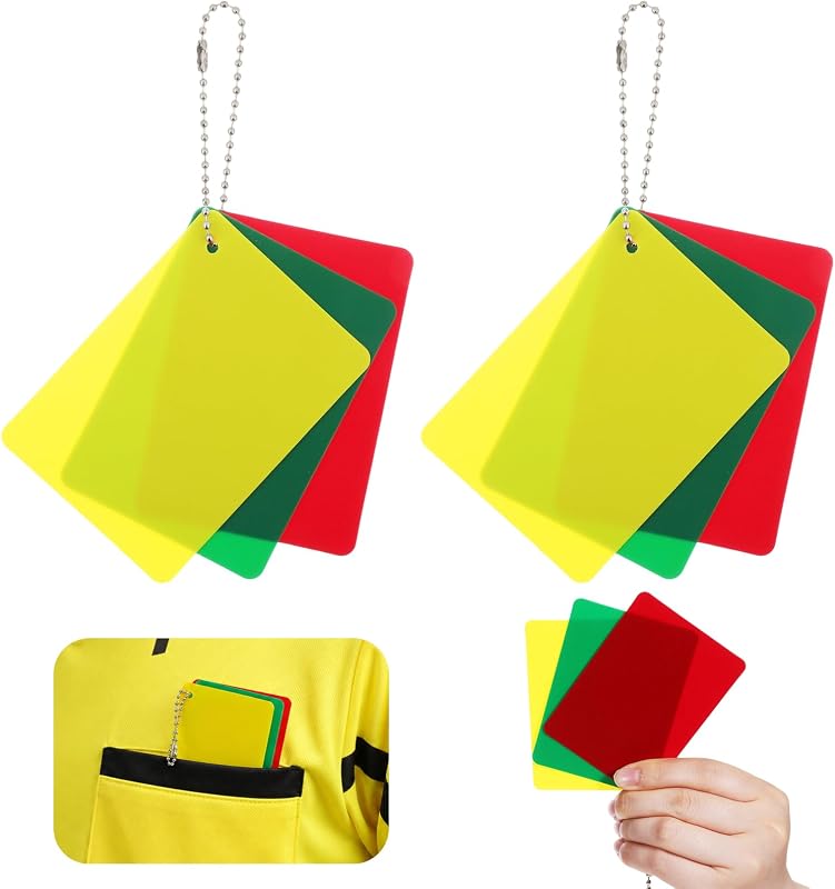 6 tarjetas de penalización para árbitro de fútbol, ​​tarjetas de árbitro profesional | Tarjeta de árbitro de fútbol, ​​tarjeta de advertencia con retardo de eyección, tarjeta verde, roja y amarilla, Kit de oficiales de juegos deportivos, accesorios para árbitros