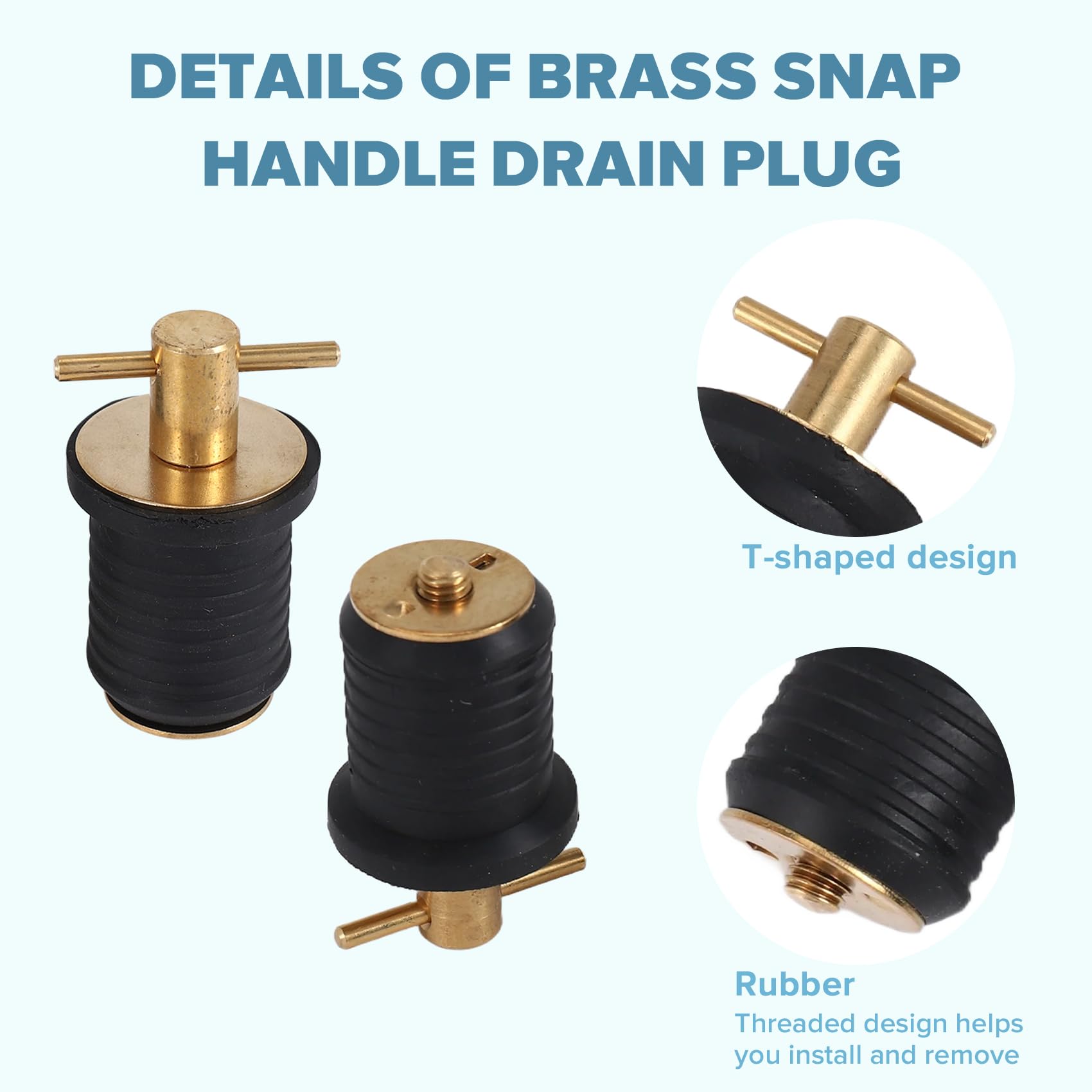 2 Pezzi Tappo di Scarico con Impugnatura Un T Tappi di Scarico per Barche Marine Twist-Turn Tappi nel Gomma con Manico nel Accessori per Barche