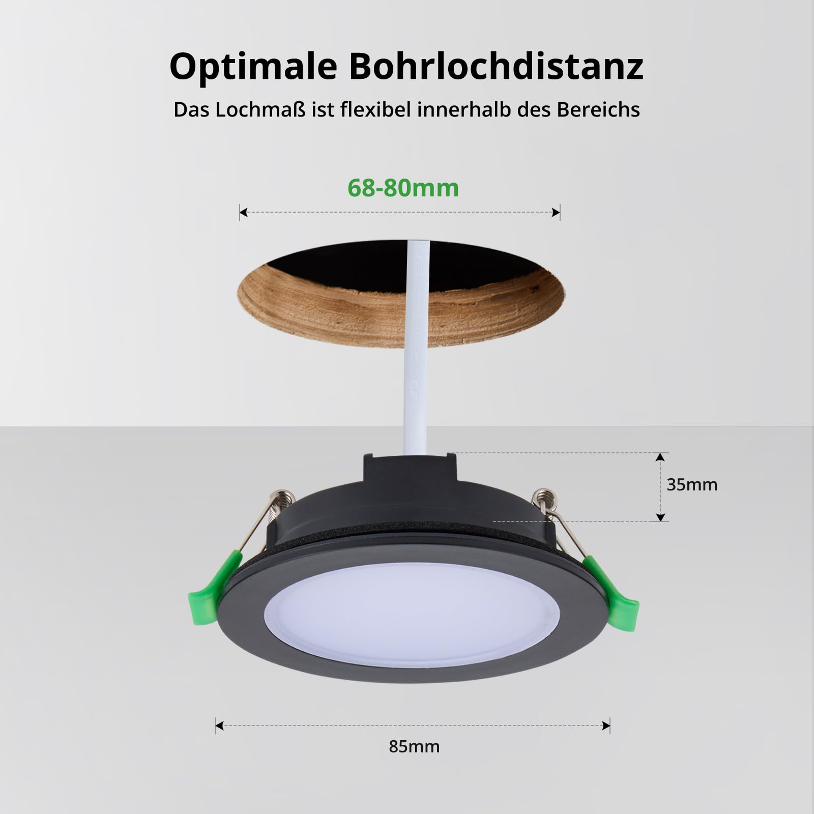 BOJIM LED Einbaustrahler 230V Flach Schwarz, IP65 Hochwasserschutz Spots für Badezimmer, Feuchtraum Küche, Warmweiß 2700K, 68-80mm Lochmaß, 5W Einbauspots Deckenspots, 10er Set