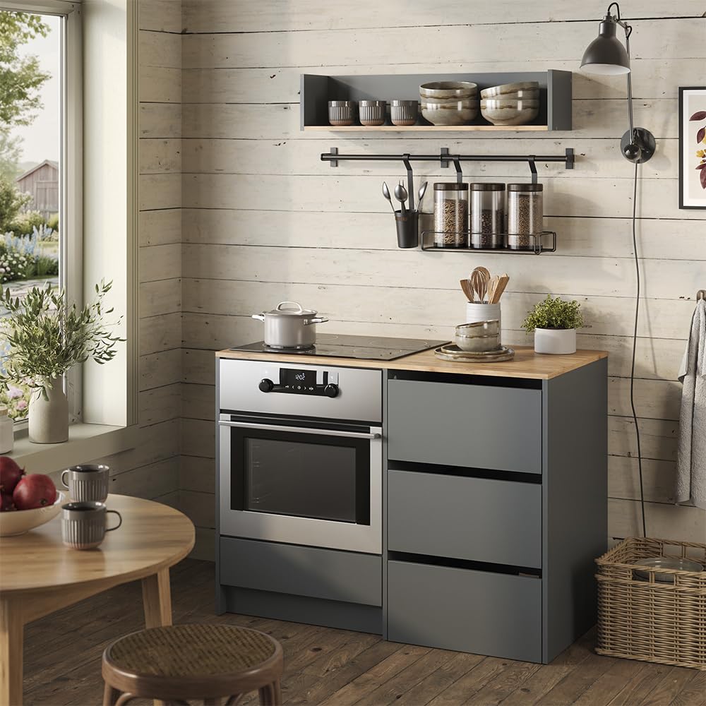 Vicco Mobile per forno Viktor, Antracite/Rovere dorato, 116.8 cm con 4 pratici cassetti