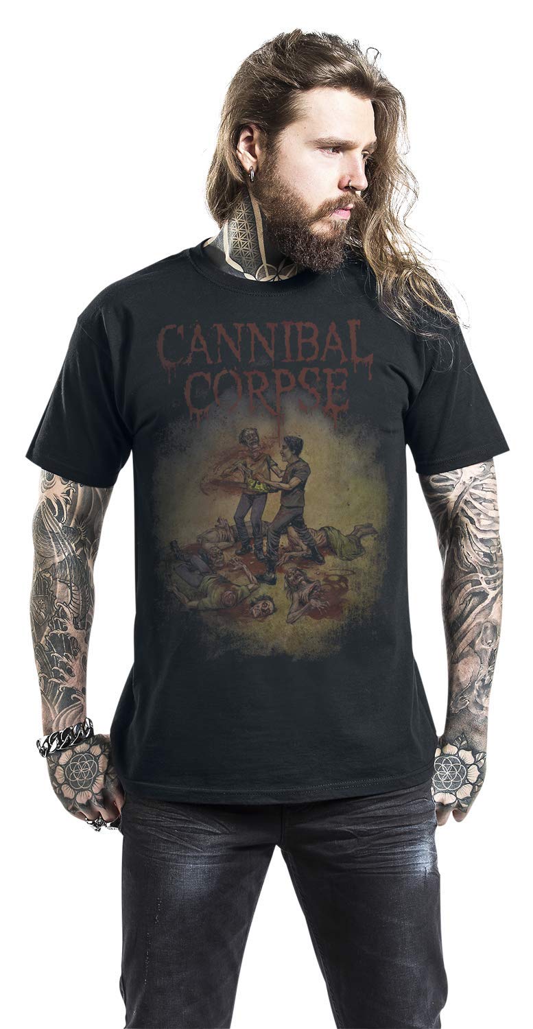 Cannibal Corpse Camiseta de Motosierra, Color Negro