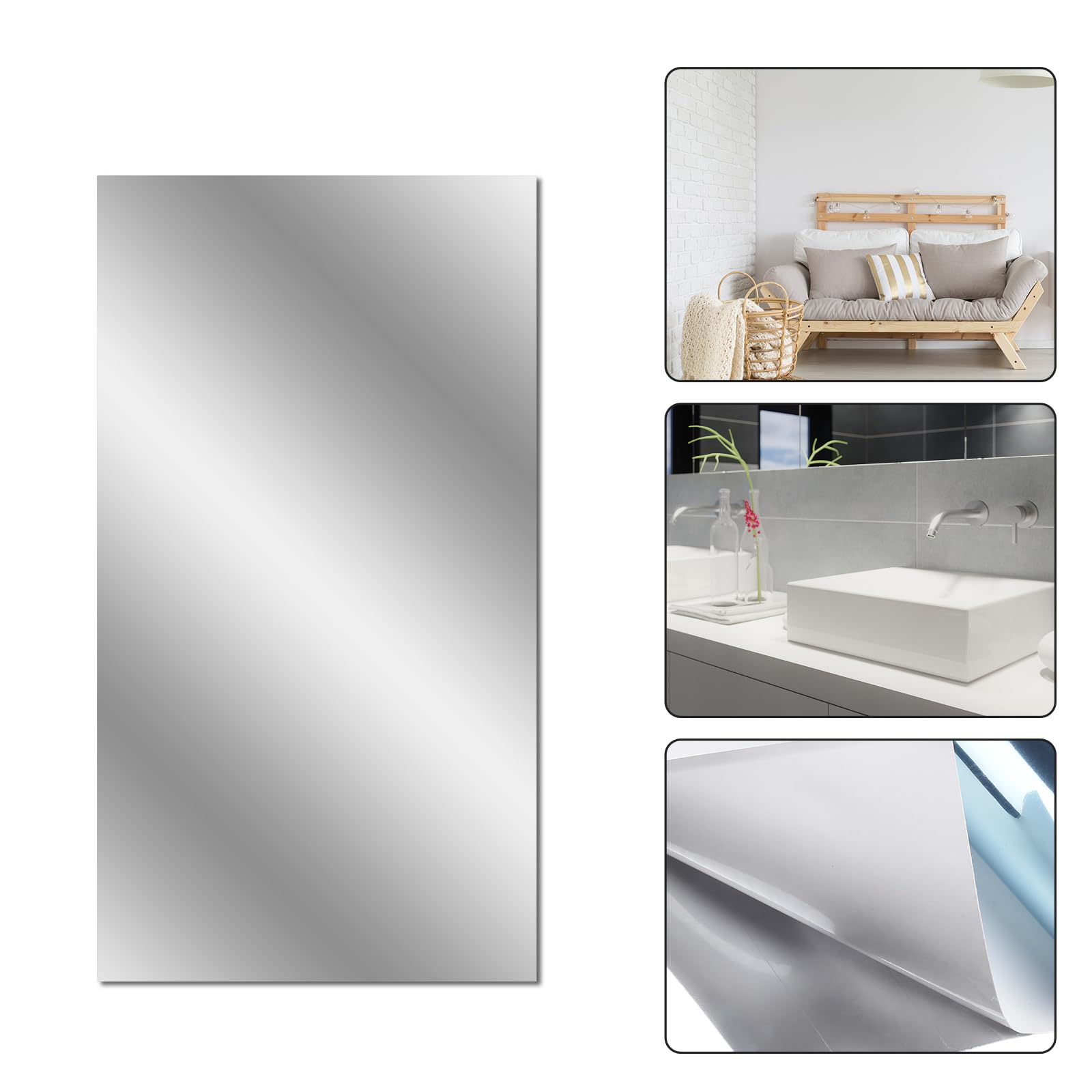 Hojas de espejo autoadhesivas 50 x 60 cm, pegatinas acrílicas para espejos de pared, 2 mm de grosor