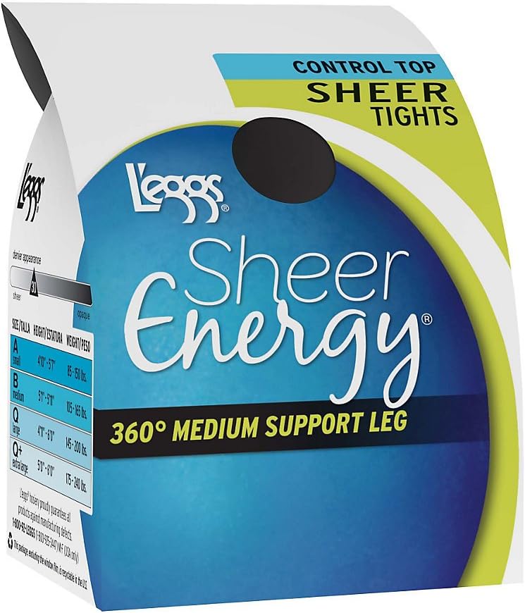 L'eggsSheer Energy Control Top Sheer Tight, Jet Black, Queen