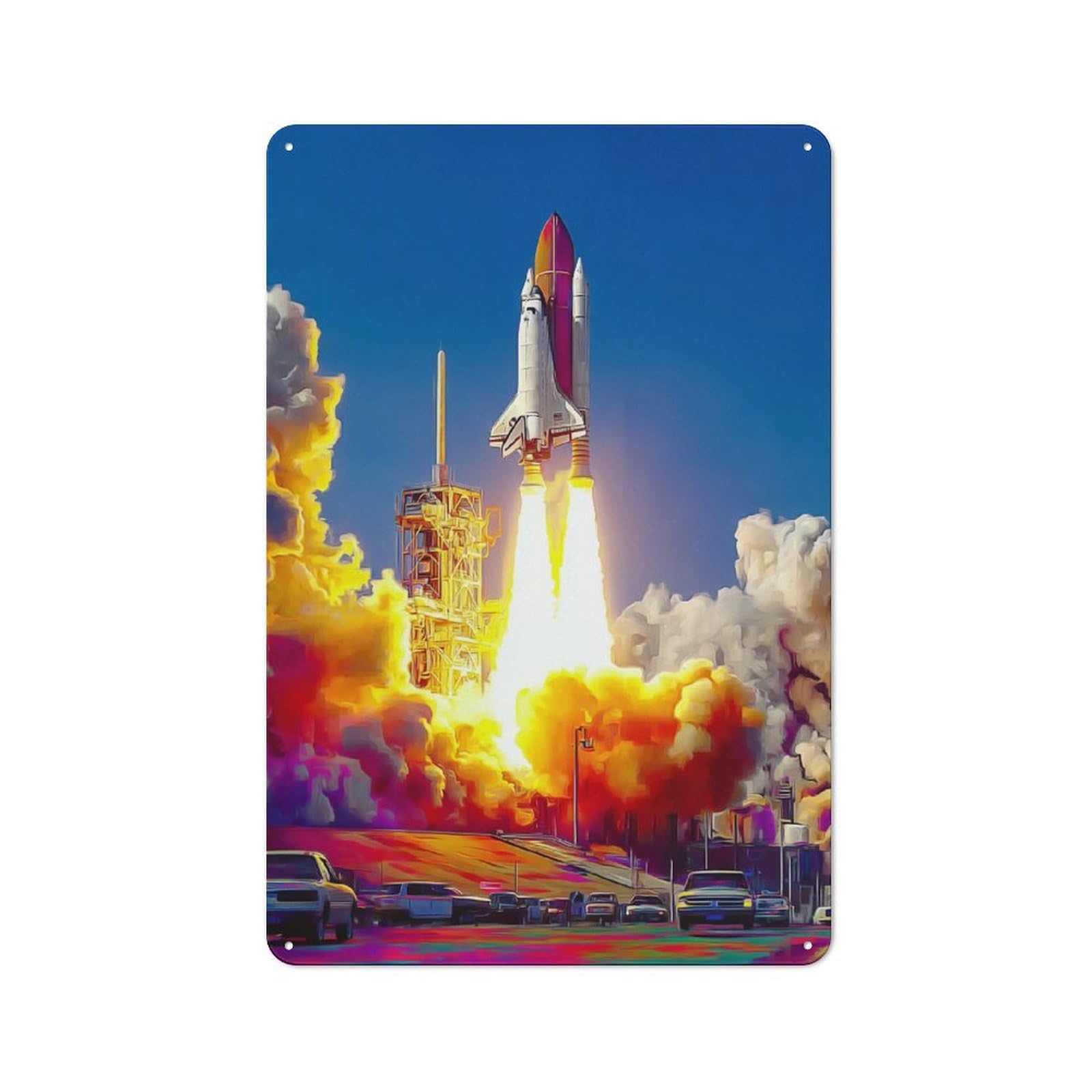 Junmoney Space Shuttle Launch In Action -1 Vintage Metal Plaque 30X20cm For Kitchen Or Home Bar, For Vintage Wall Decor Fans, For Garage And Workshop Walls
