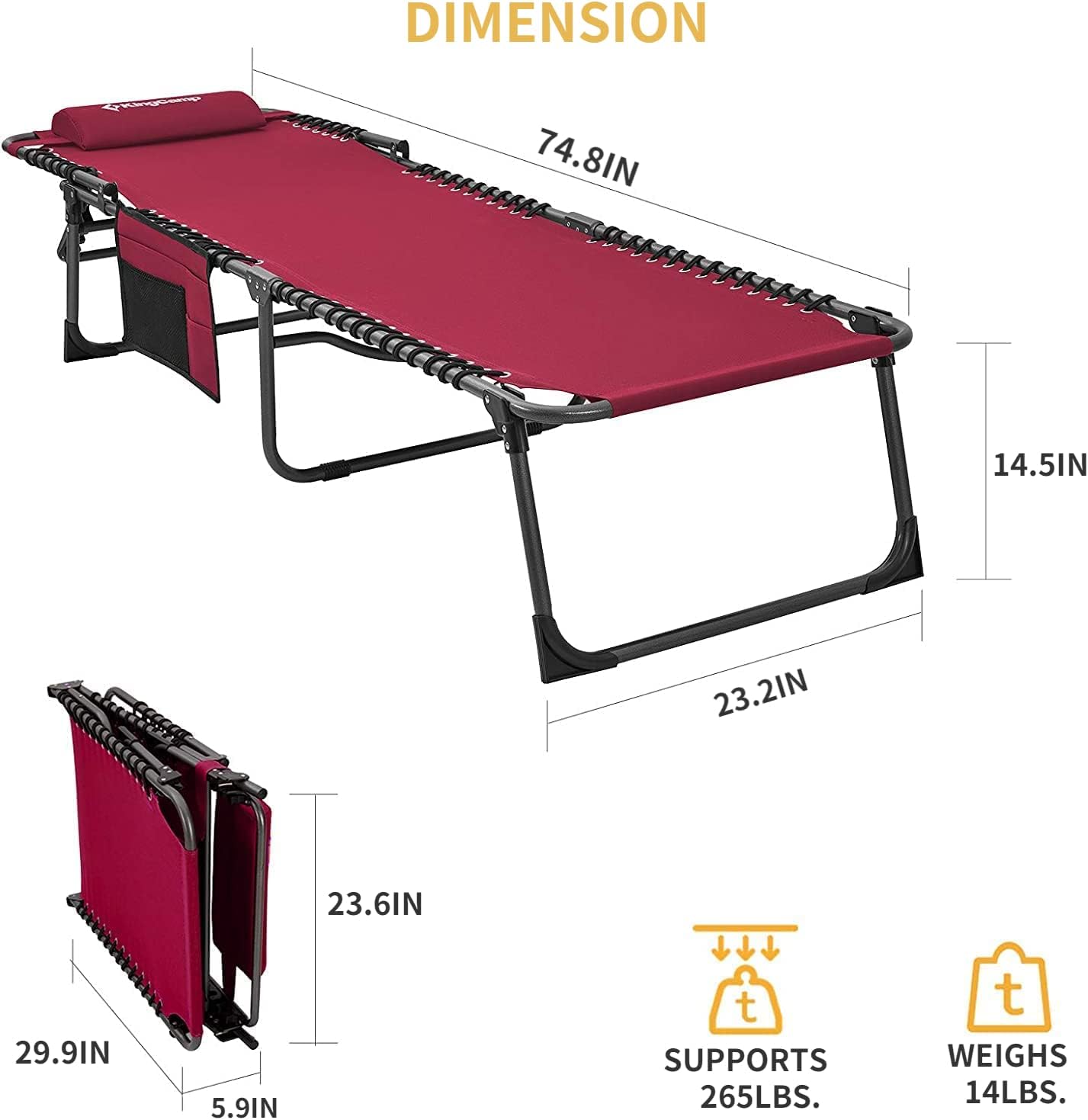 KingCamp Folding Outdoor Chaise Lounge