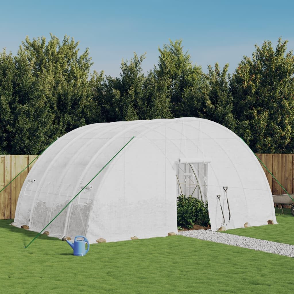 Homgoday Invernadero con Estructura de Acero Blanco 24 m² 6x4x2,85 m, Invernadero Caseta Jardín Terraza Plantas Semilla Cultivo Huerto Verduras Cubierta Casero