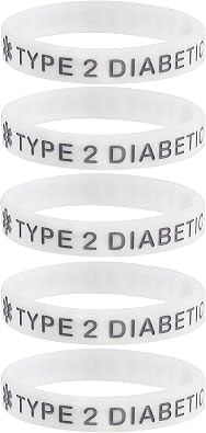 5 PACK TYPE 2 DIABETIC Medical Alert ID Silicone Bracelet Wristbands ADULT SIZE 8 Inches