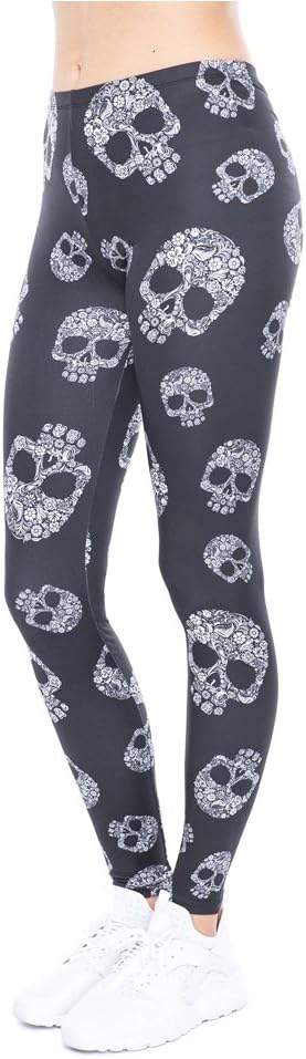 Earendel Woman Leggings-Figure Flattering High Waist Leggings Yoga Pants Punk Style Skull Pattern