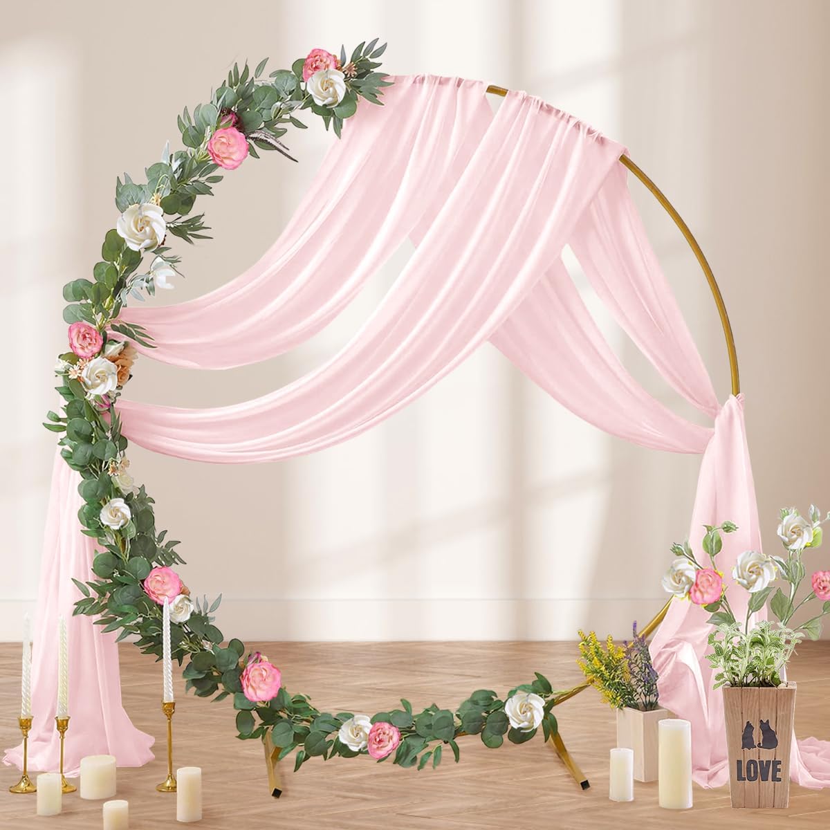 DeZerlor Wedding Arch Draping Fabric 29" x 20 FT Drapes for Backdrop Sheer Curtains for Romantic Bridal Baby Shower Decorations Ceremony Birthday Party Outdoor Events, Blush (Set of 2)