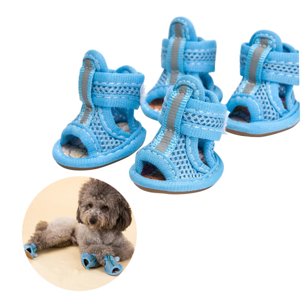 WOONEKY 4pcs Pet Sandals for Dogs Breathable Mesh Flexible Non-slip Summer Shoes for Puppy Outdoor Walking Hot Pavement