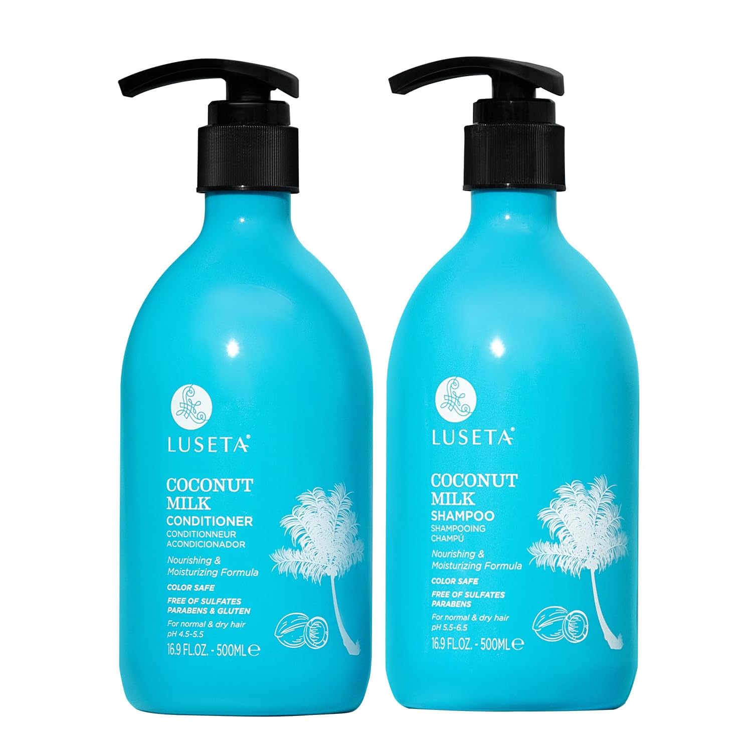 Luseta Coconut Milk Shampoo & Conditioner, Nourishing & Moisturizing Hair, Sulfate & Paraben Free, Keratin & Color Safe, 16.9oz Each