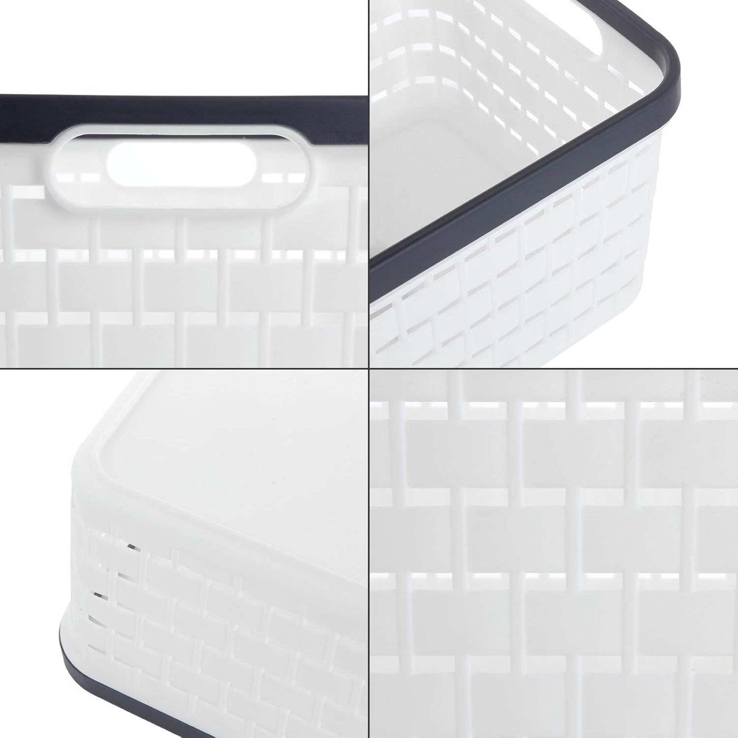 SHANQ 5 Pack Plastic Storage Basket, Portable Plastic Weave Kitchen Refrigerator Basket Bathroom Desktop Storage Boxes for Kitchen, Bathroom and Cabinet – 235mm x 175mm x 120mm (White)