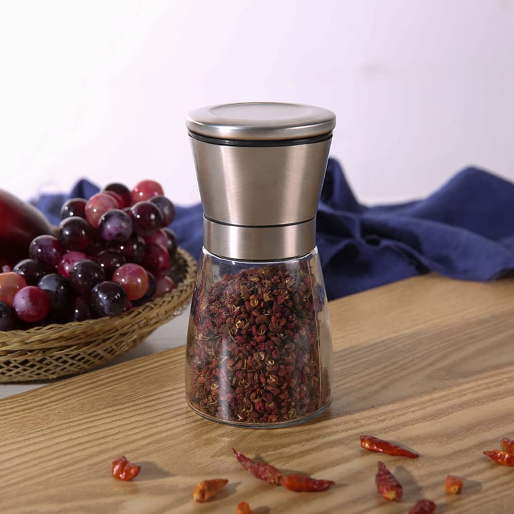 LiangYuanZen Lot De 2 Moulins à Sel Et Poivre En Verre Et Acier Inoxydable - Réglables Avec Noyau Céramique Moulin Réglable Céramique