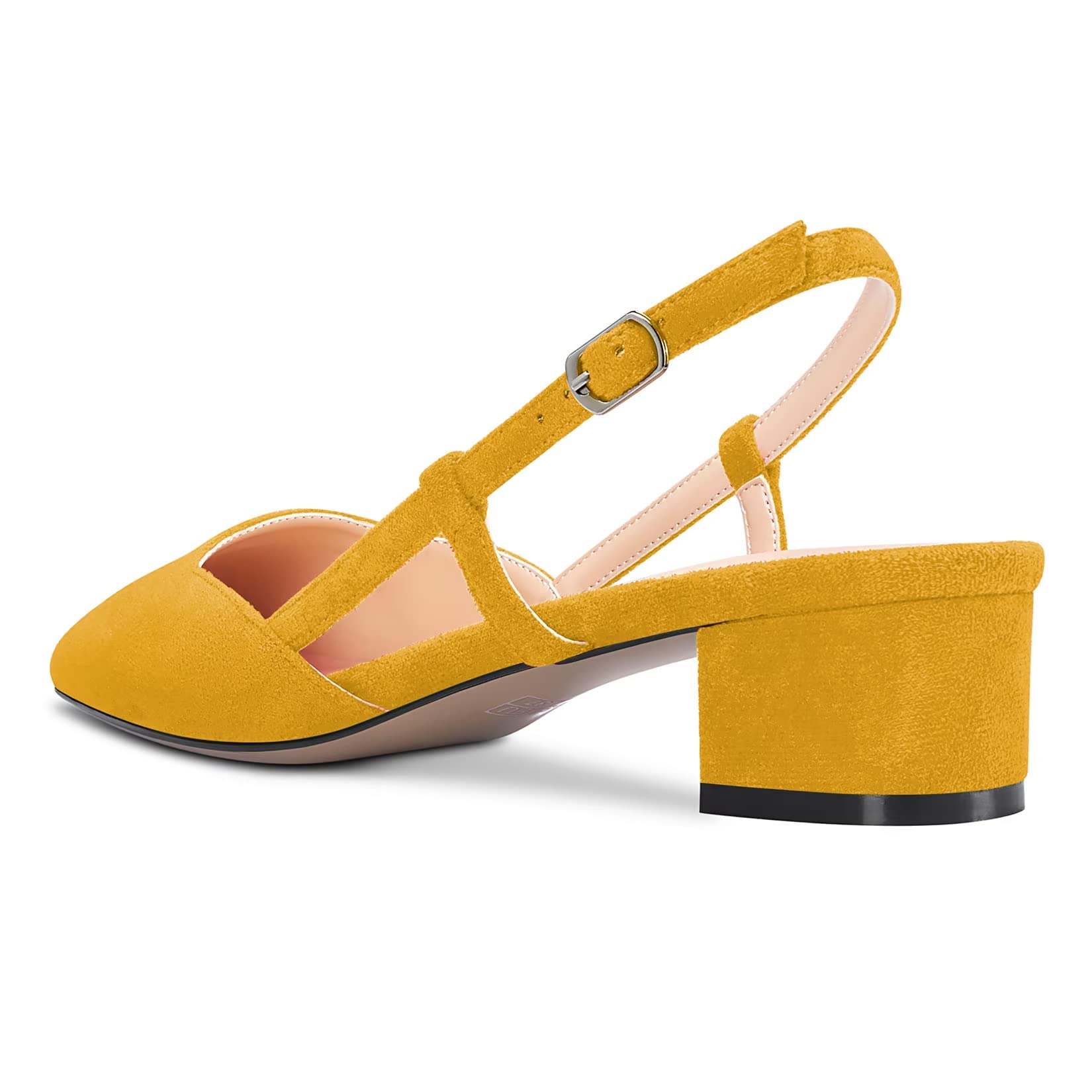 Saekcted Mujer Chunky Ancho Bajos Gatito Heel Cuadrada Punta Slingback Pumps de Boda Oficina Dress 3.5 CM Heels