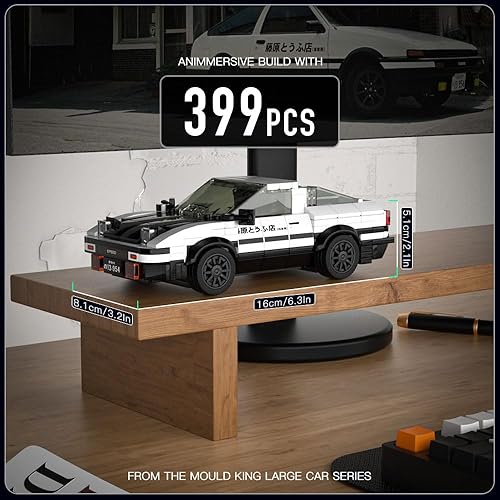 Miniatura 4 de Mould King AE86 Initial D - Juego de bloques de construcción de coche de juguete con vitrina de acrílico, modelo coleccionable 27013, genial cabina