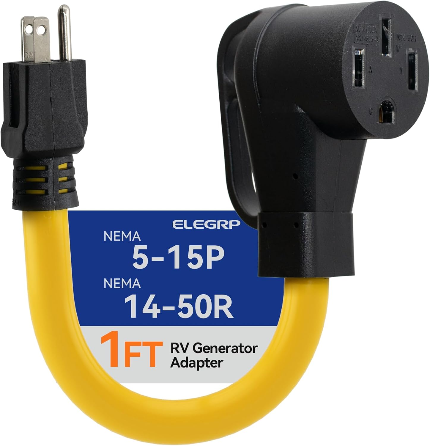 ELEGRP 15 Amp to 50 Amp RV Adapter Cord, NEMA 5-15P to 14-50R Dogbone Electrical Converter, 12" Heavy Duty RV Power Cord Adapter for Camper, Travel Trailer - STW 10/3 Gauge, UL Standard Compliant