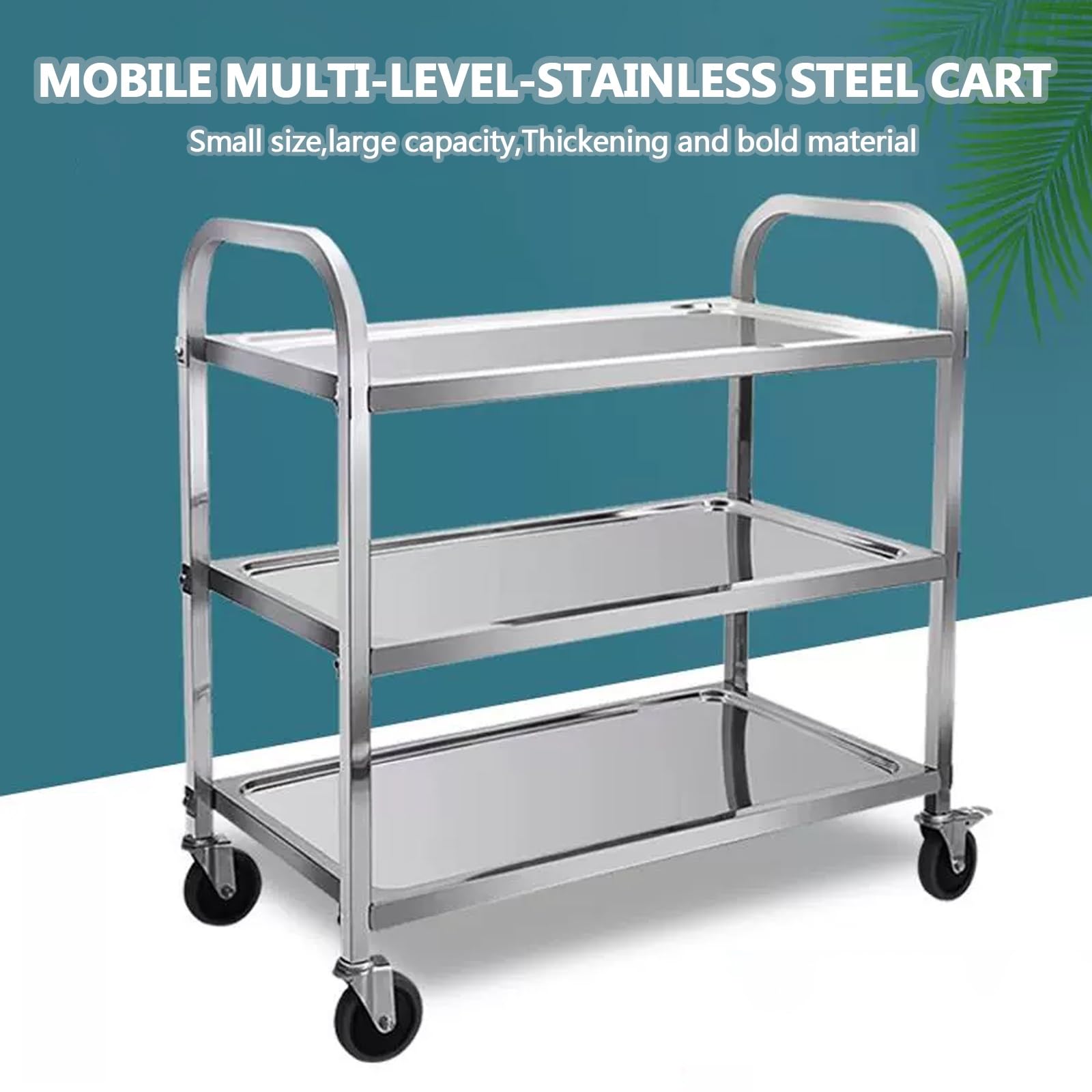 Schmal Edelstahl küchenwagen auf rollen, servierwagen mit rollen, drinnen 3-stufiges Gewerblich aufbewahrungswagen, schwenkbarer 360 °rollwagen metall, Medizintechnik Servierwagen, for Labor,Garage. (