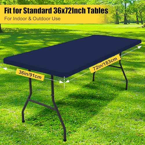 Smiry Rectangle Picnic Table Cloth, Waterproof Elastic Fitted Tablecloths for 6 Foot Tables, Washable Polyester Table Cover for Camping, Indoor and Outdoor (Navy, 36"x72") by Smiry - Image 7