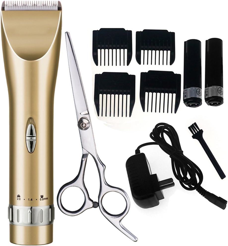 Sminiker Quiet Hair Clippers Cordless Rechargeable Hair clippers for Adults and Babies Professional Barber Clippers Set with 2 Rechargeable Batteries 4 Comb Guides and Scissors(Gold)