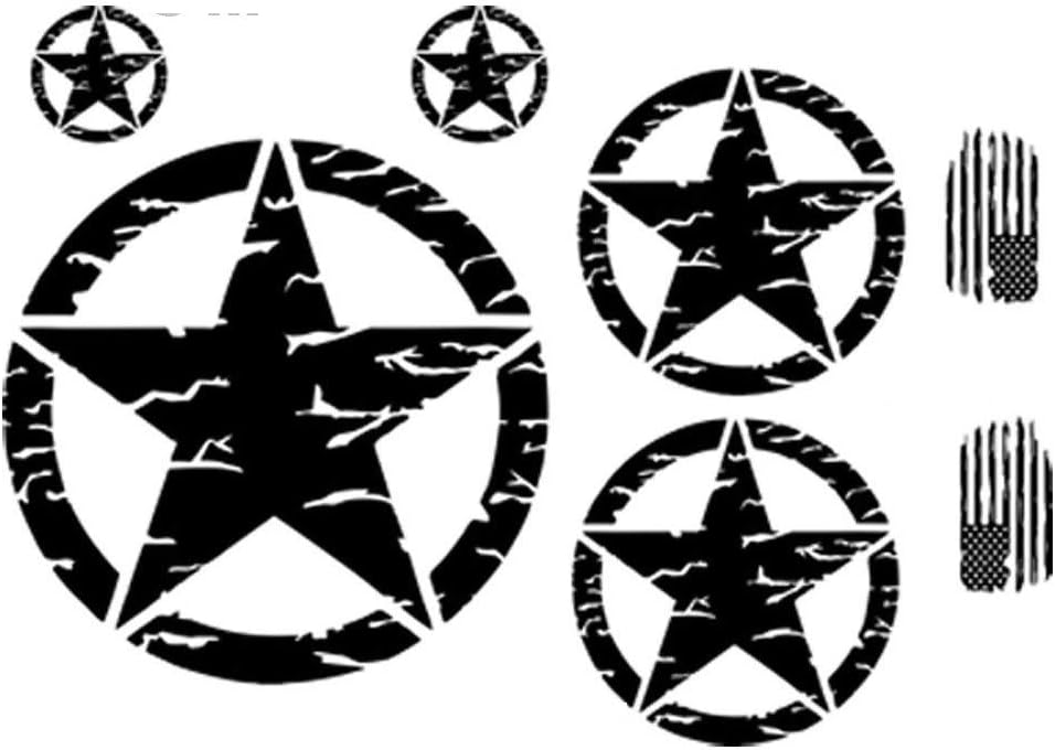 G0004 - Distressed Hood Military Star Decal KIT - Custom Designed for use on - Jeep Wrangler Roxor Cherokee Compass Patriot & More (Black)