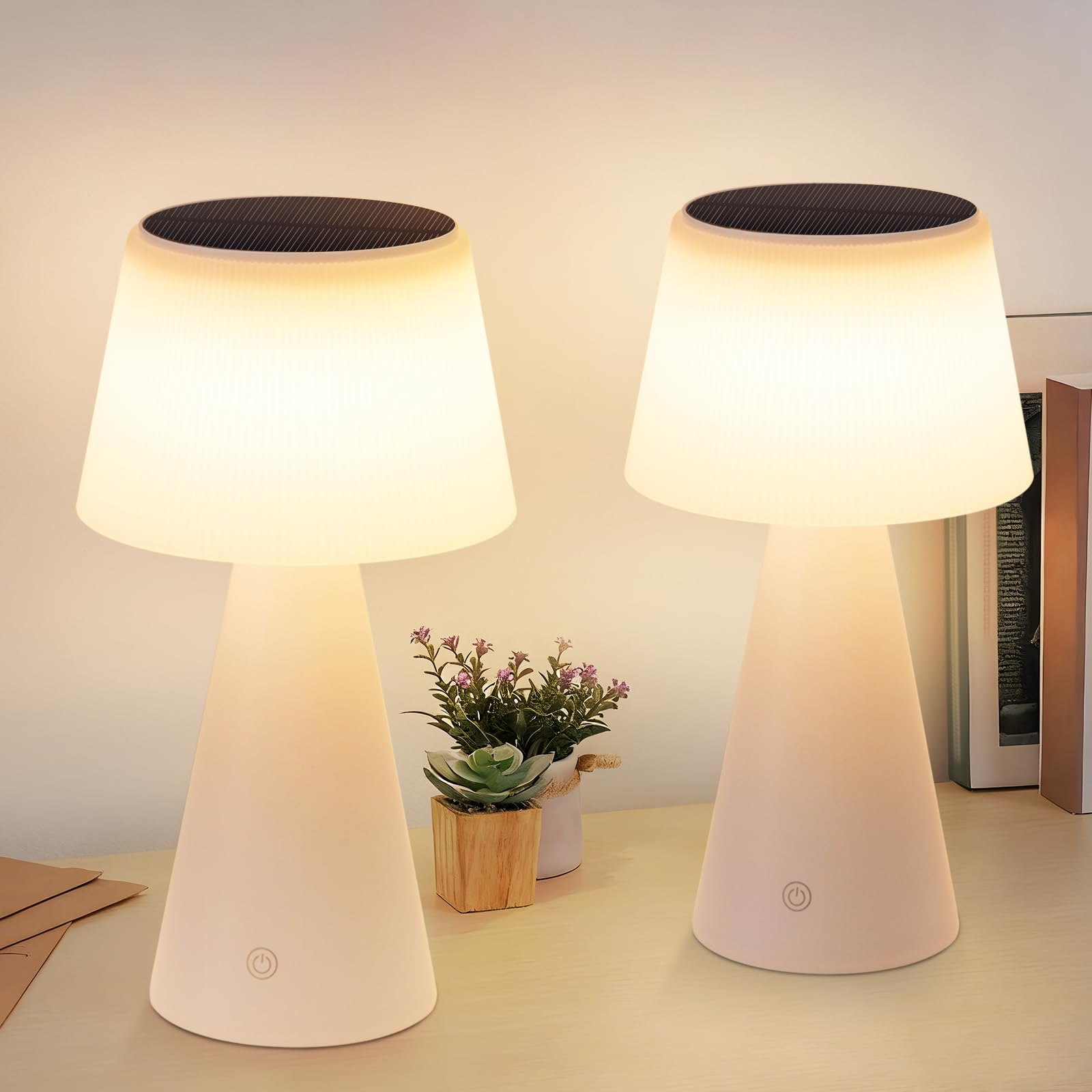 Juego de 2 Lámparas de Mesa LED Inalámbricas, Táctiles y Recargables | Lámparas con Batería 3600mAh e Intensidad Ajustable, Diseño IP44 para Interior y Exterior, Ideal para Salón y Dormitorio