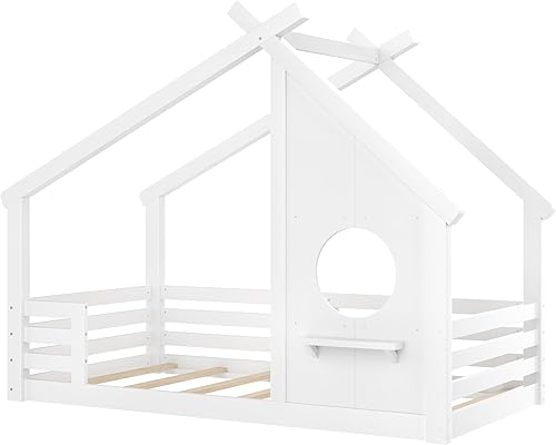Miniatura 39 de Bellemave Cama individual para niños, cama de madera de pino, camas Montessori para niños, color blanco con estante Blanco,Madera de pino gris,gris