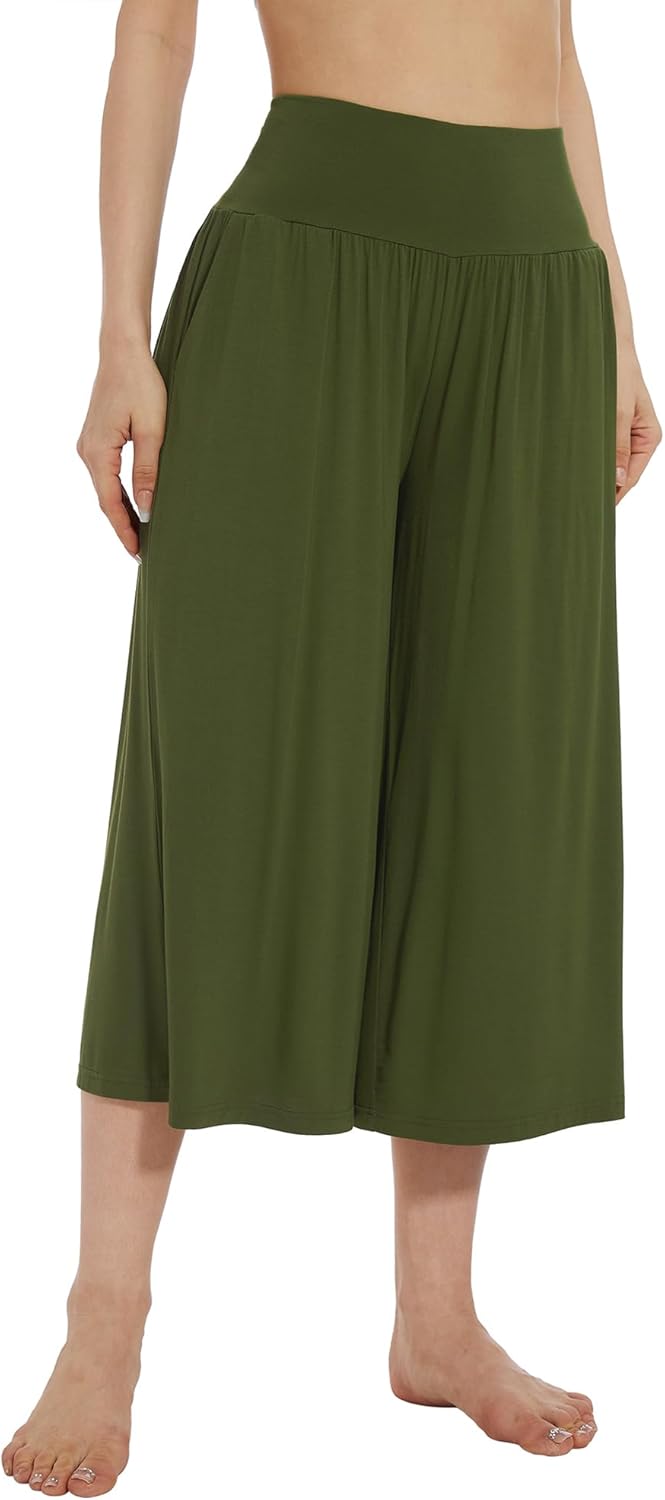 WiWi Women's Wide Leg Capri Pants Viscose from Bamboo Palazzo Lounge Bottoms with Pockets High Waist Pajama Bottom S-XXL - Image 3