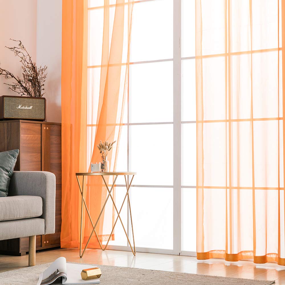 MIULEE 2 Panels Solid Color Sheer Window Curtains Smooth Elegant Window Voile Panels/Drapes/Treatment for Bedroom Living Room 55" Wx96 L Orange, Grommet Top - Image 4