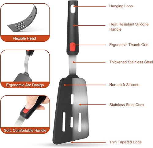 Miniatura 8 de Hotec Espátula de silicona flexible, espátula y pinzas de barbacoa de 16 pulgadas para cocinar