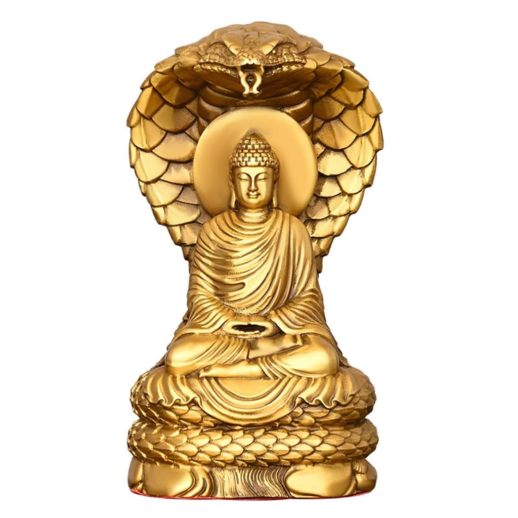 Estatua De Buda Tathagata De Latón, Adornos De Buda Serpiente, Artesanías De Escultura De Buda For El Hogar/Oficina [14 Cm De Tamaño]
