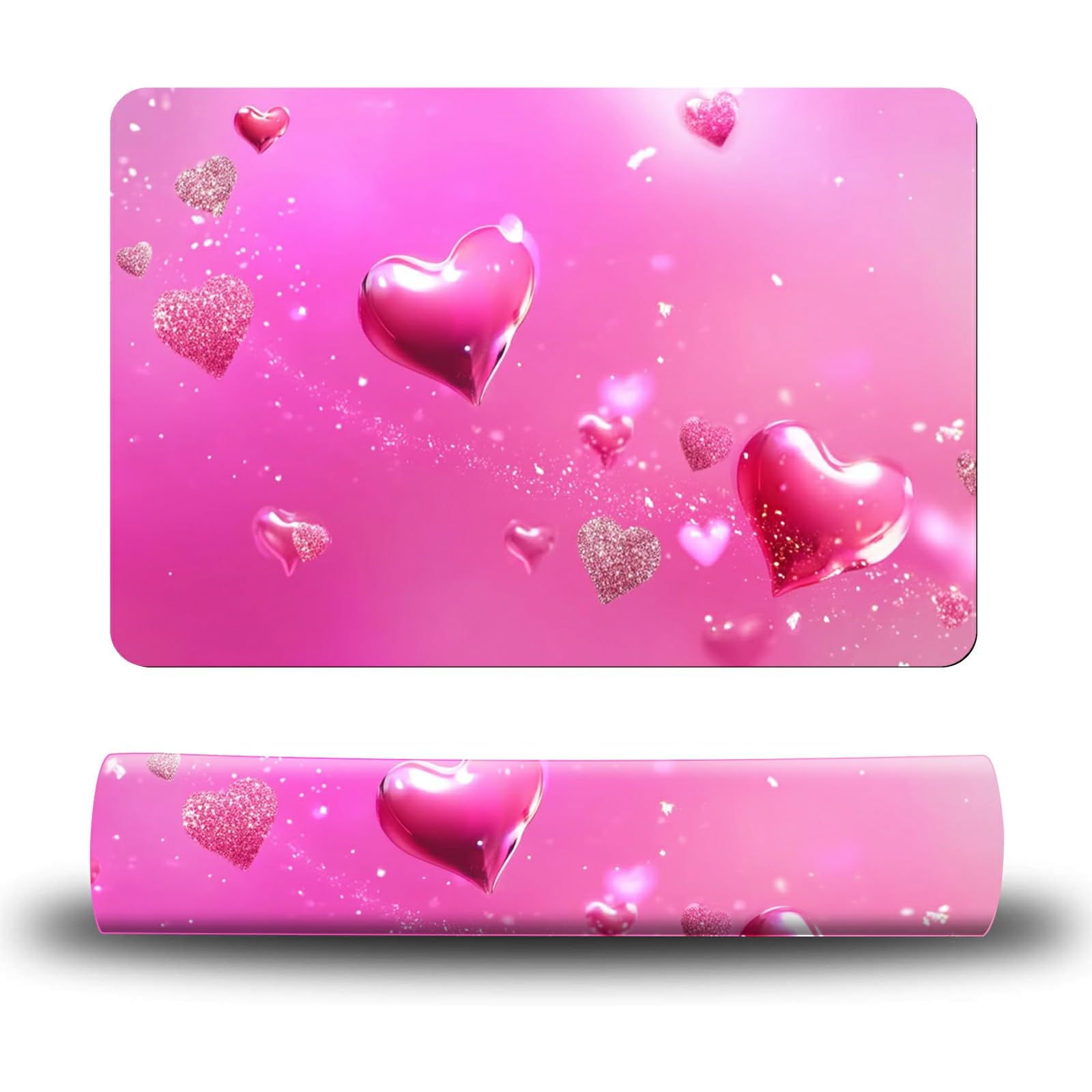 Dikoer Dog Food Mat, 19.6" x 23.6" Absorbent Pet Feeding Mat for Food and Water, Waterproof Diatom Mud Pet Placemat with Non-Slip Rubber Backing, Easy Clean Cat Bowl Mat for Floors - Pink Love