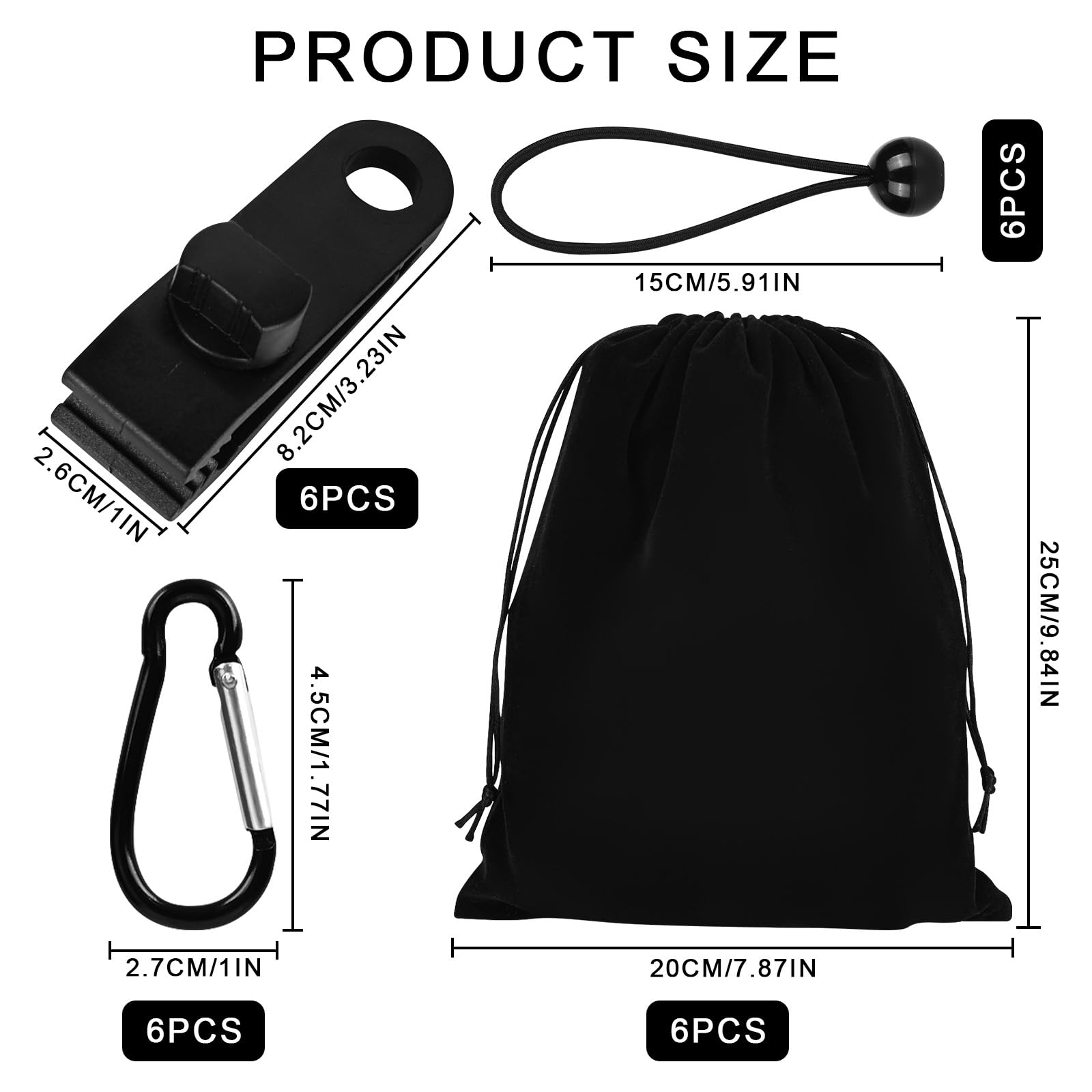 Bolsa de peso portátil para cortinas de cenador al aire libre, 6 bolsillos de peso, 6 mosquetones, 6 clips y 6 cuerdas elásticas, adecuado para fijar, manteles, tiendas de campaña