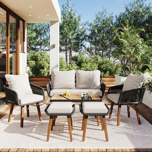 6-Piece Rope Patio Furniture Set, Outdoor...