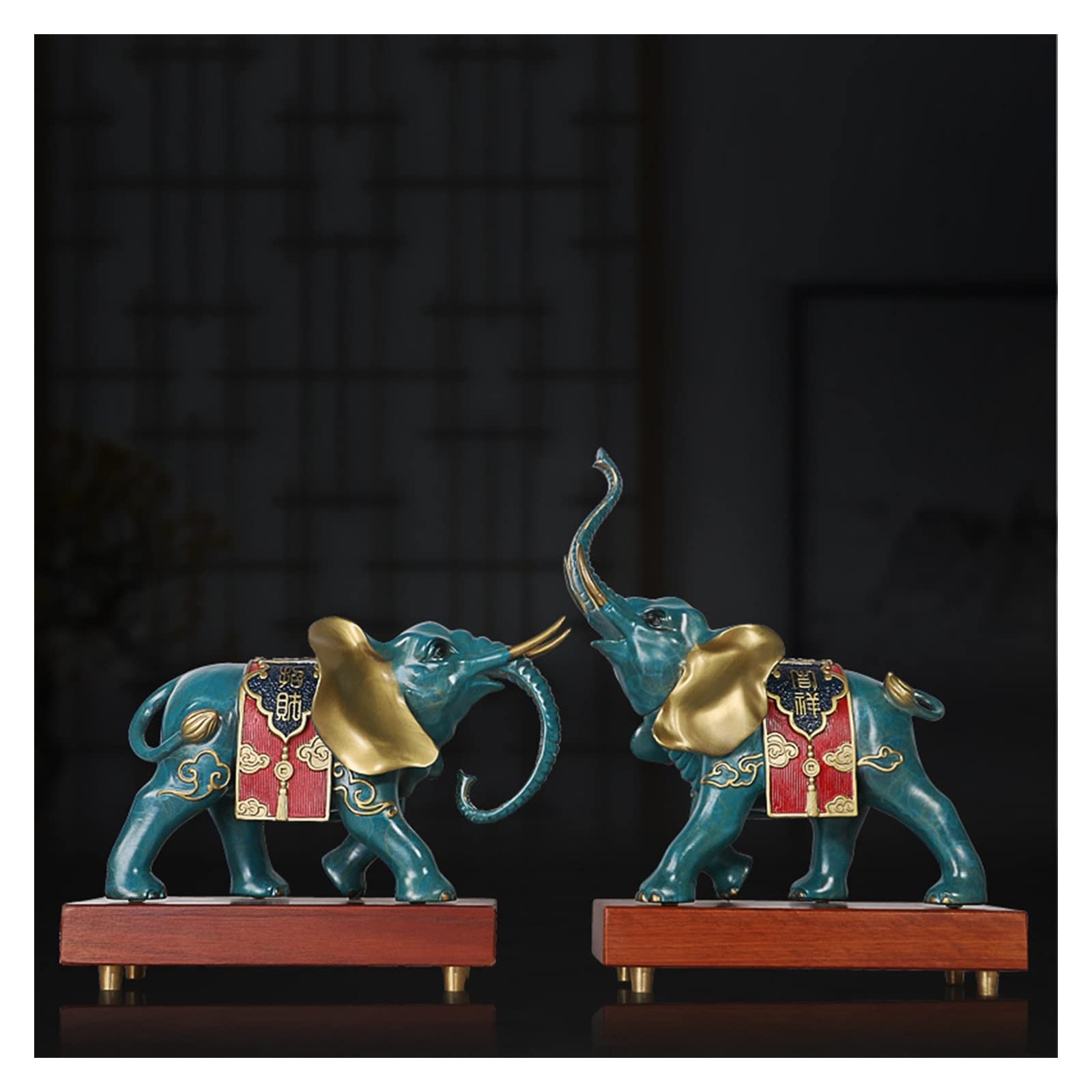 ZZlei2yu-12 Home Decor Ornament Pure Copper Elephant Ornaments to Attract Money Elephant Office Home Entrance Decorations Colorful Ornament(10 inch pair)