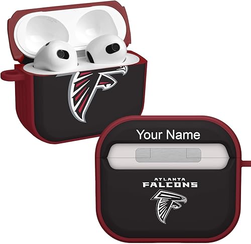GAME TIME Atlanta Falcons HDX - Funda con nombre personalizado compatible con Apple AirPods Gen 3