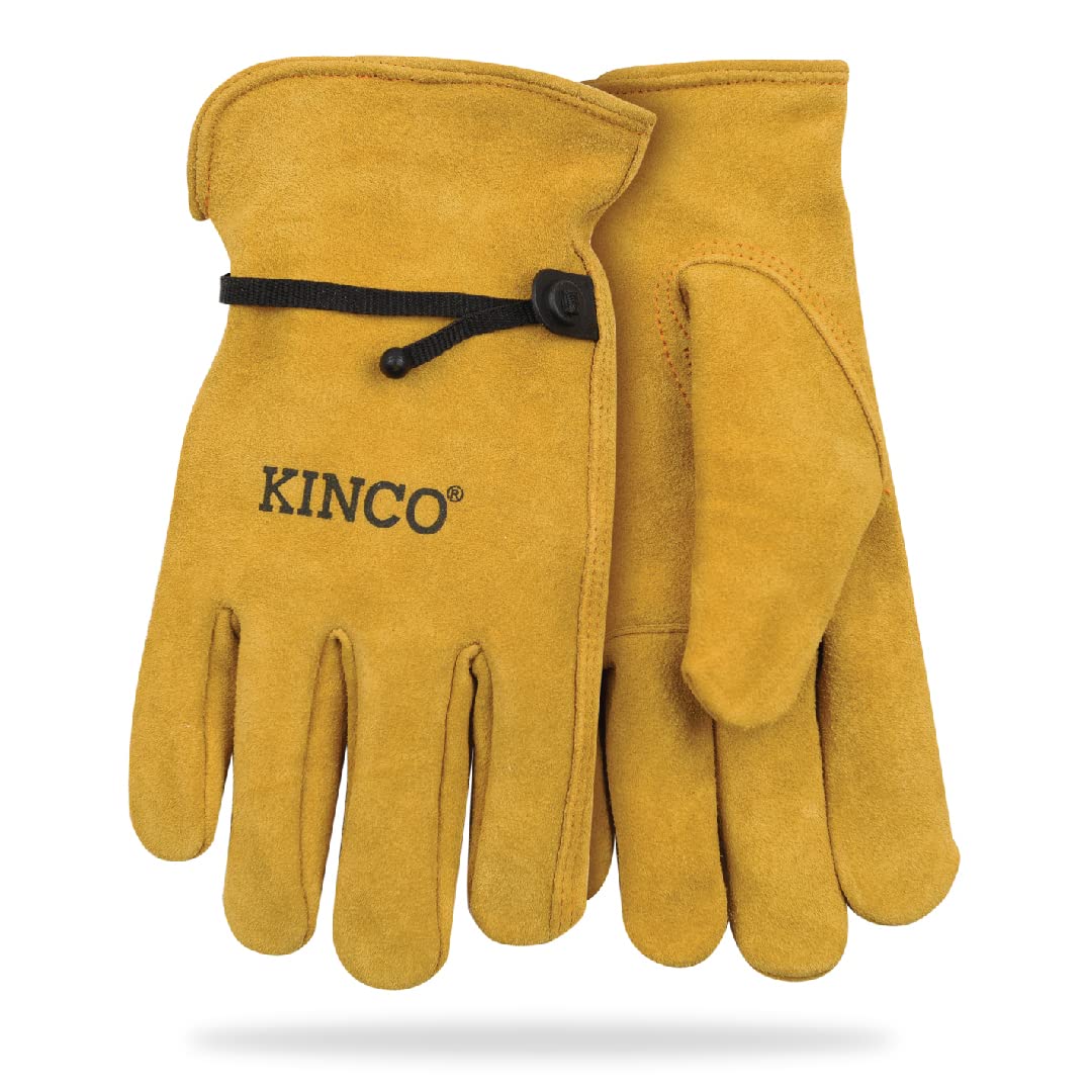 Kinco, 50BT-XL, Suede Cowhide Leather Glove with Pull-Strap - Durable, Customized Fit Cuff, Anti-Fatigue Design, Comfortable Out-Seam -Construction, Farm, Ranch, DIY, Landscaping, General Use, X-Large