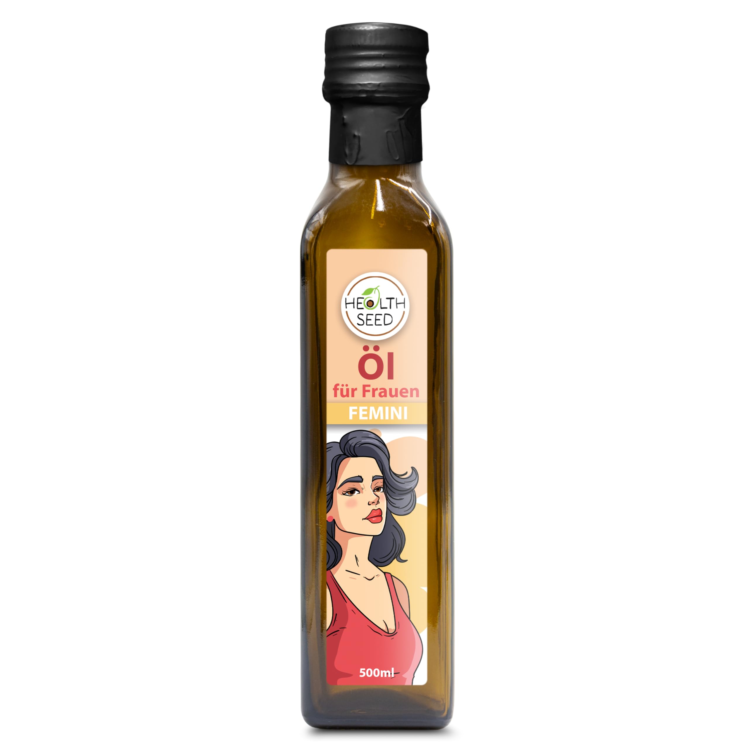 Health Seed® 2x500 / 1000 ml - Femini Öl für Frauen - Nachtkerzenöl Leinöl Hanföl Kürbiskernöl - 100% Rein Ungefiltert Kaltgepresst Glasflasche