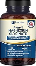 4-in-1 Magnesium Glycinate Added with KSM-66 Ashwagandha, Turmeric and Vitamin B6 | 90 Vegan Capsules | 4,001 mg per Serving | Easy to Swallow Capsule | GMO & Gluten Free | Premium Quality by Prowise