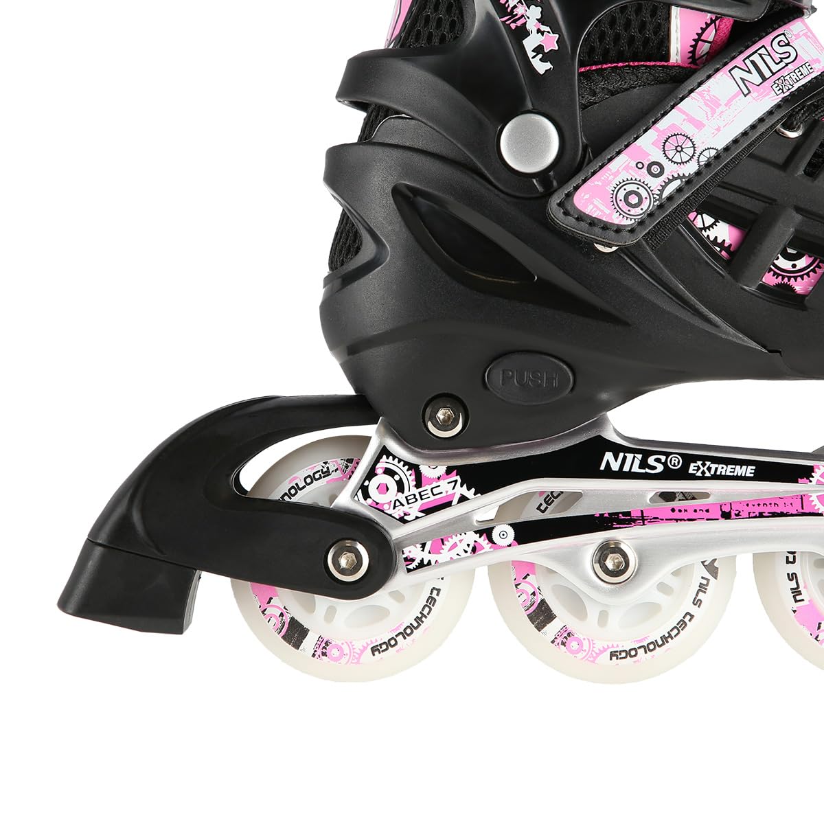NILS Lot de Patins à roulettes 4 en 1 Triskates Twinkle White ABEC7 LED Light Wheels Taille 31-42 Réglable (Rose, M (35-38))