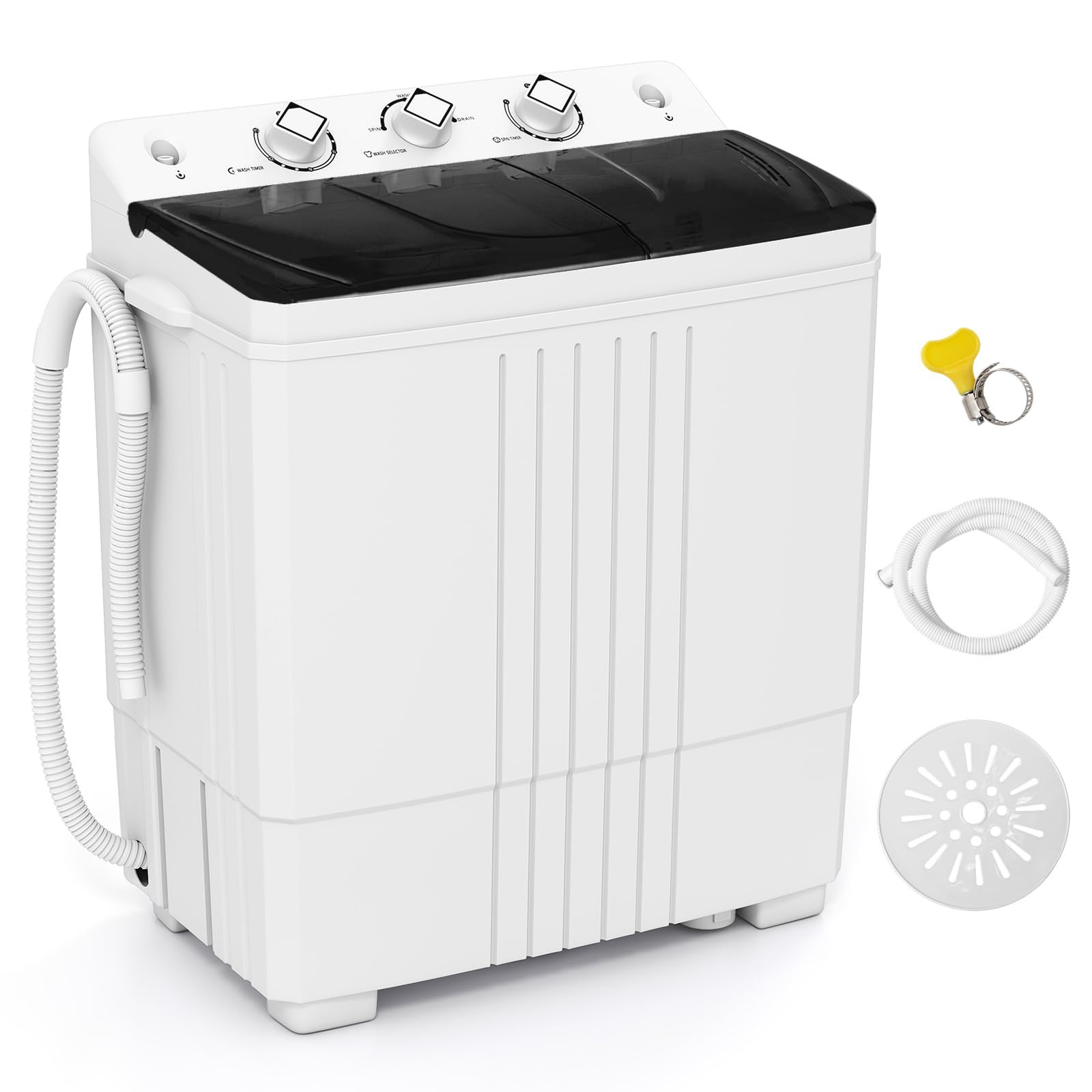 Giantex Portable Washing Machine, 20 LBS Washer &amp; Spinner Combo with Built-in Drain Pump &amp; Time Control, Compact Twin Tub 12 LBS Washing &amp; 8 LBS Spin Drying for Apartment Dorm RV (Black+White)